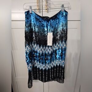 Prabal Gurung Blue and Black Sequin Skirt, 8